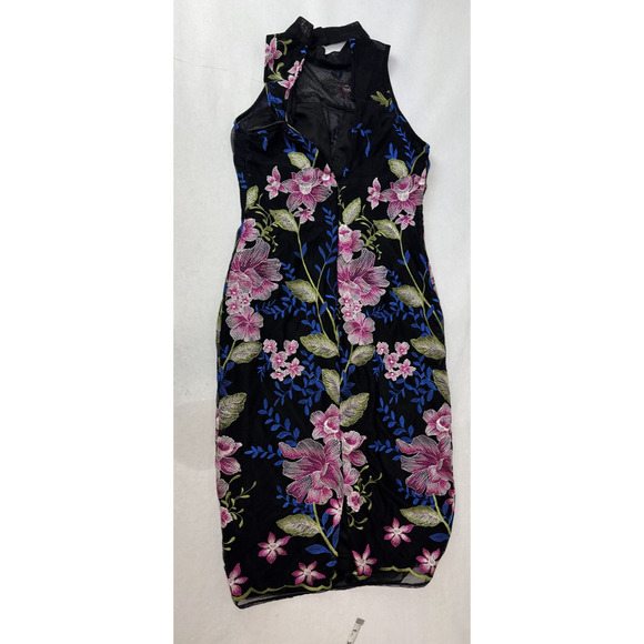 Whimsigoth Cottagecore Nicole Miller New York Embroidered Floral Dress Black 2 - Picture 12 of 16